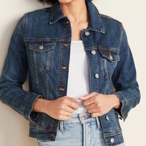 Old Navy Denim Trucker Jacket Dark Wask Worn Look